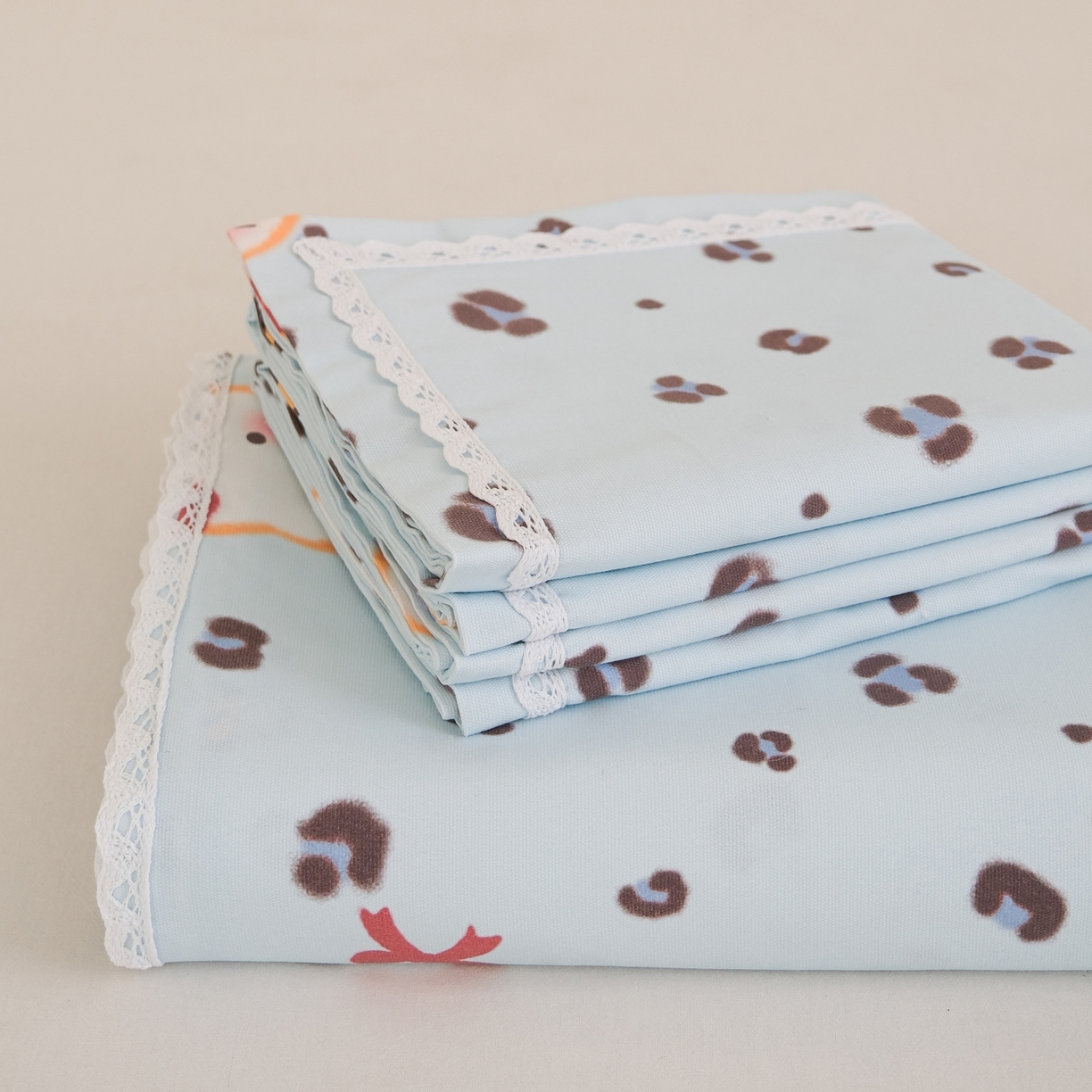 慕绸家纺（原萌宝老粗布厂家） 2026新款原棉细纱工艺款亲肤柔软老粗布床单凉席席子春夏热门款-直播热卖圆角花边款 豹纹喵