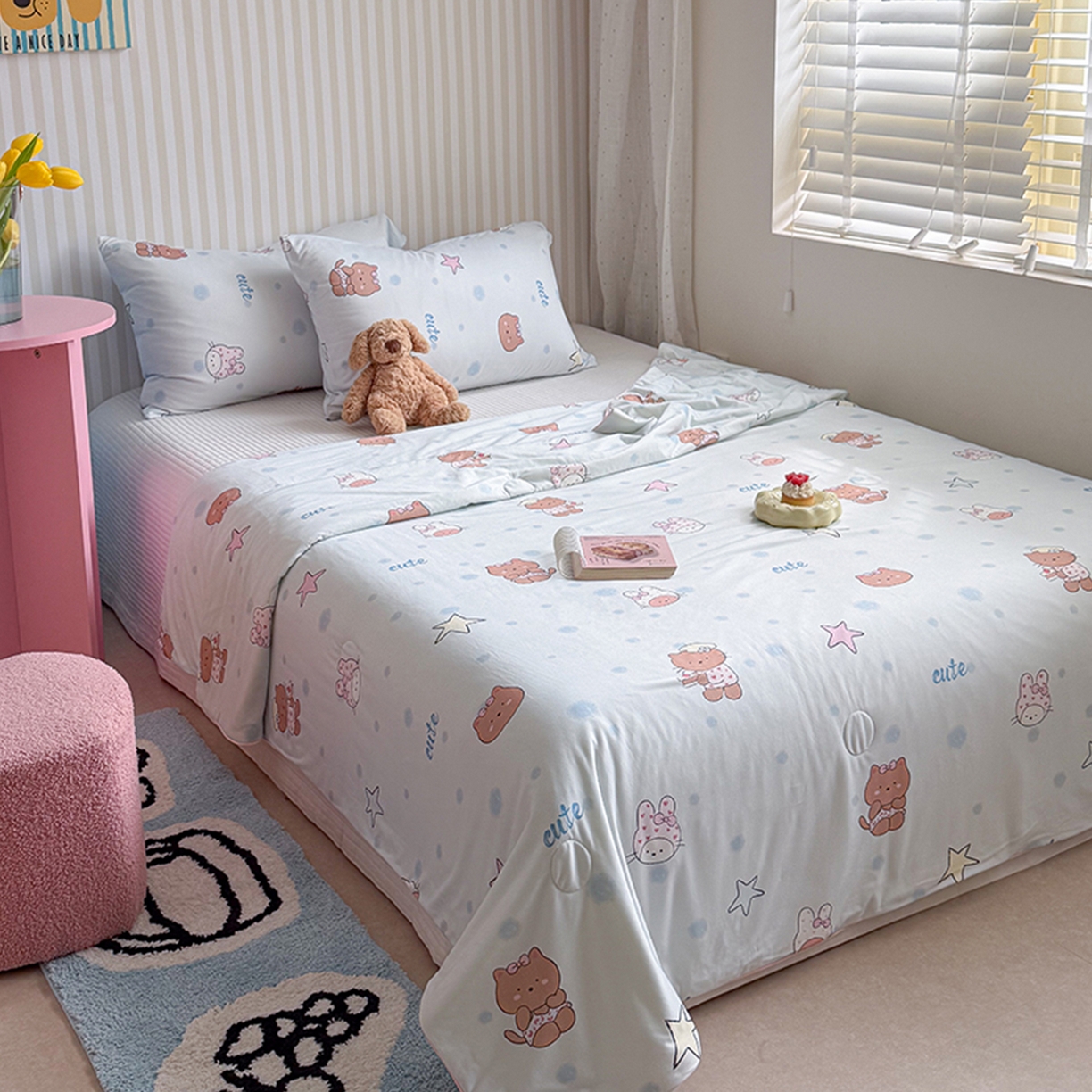 91家纺网 家纺一手货源 找家纺 （总）桃子家居 2026新款A类卡通小清新奶乎乎高品质牛奶丝软糯针织棉嵌绳工艺夏被系列