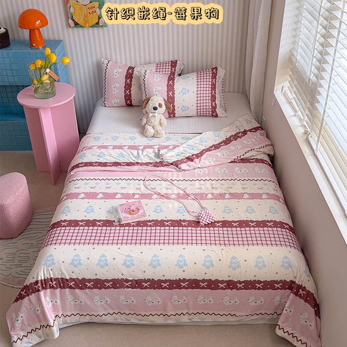 桃子家居 2026新款A类卡通小清新奶乎乎高品质牛奶丝软糯针织棉嵌绳工艺夏被系列 针织嵌绳-莓果狗