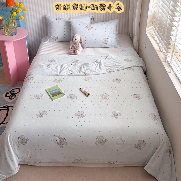 桃子家居 2026新款A类卡通小清新奶乎乎高品质牛奶丝软糯针织棉嵌绳工艺夏被系列 针织嵌绳-奶雾小象