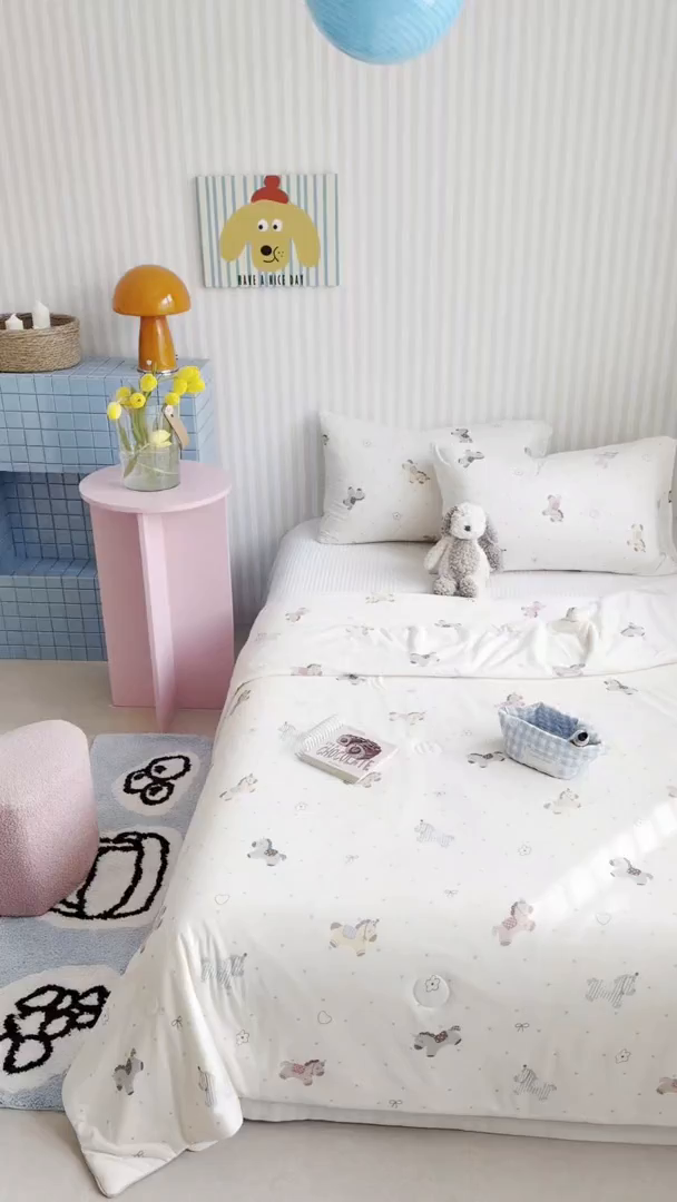 91家纺网 家纺一手货源 找家纺 桃子家居 2026新款A类卡通小清新奶乎乎高品质牛奶丝软糯针织棉嵌绳工艺夏被系列 针织嵌绳-森系小马