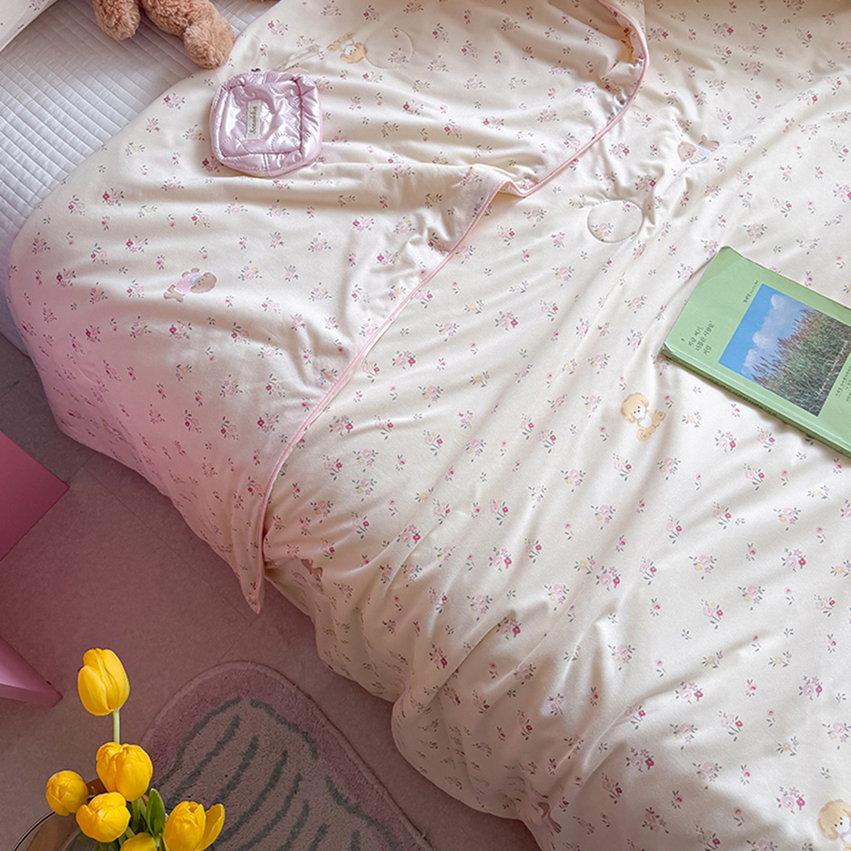 91家纺网 家纺一手货源 找家纺 桃子家居 2026新款A类卡通小清新奶乎乎高品质牛奶丝软糯针织棉嵌绳工艺夏被系列 针织嵌绳-甜梦碎花狗