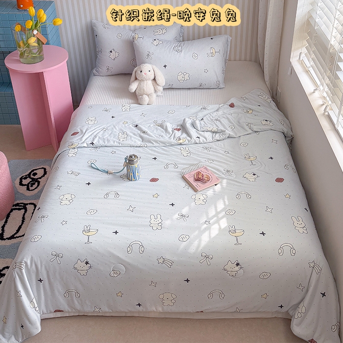 桃子家居 2026新款A类卡通小清新奶乎乎高品质牛奶丝软糯针织棉嵌绳工艺夏被系列 针织嵌绳-晚安兔兔