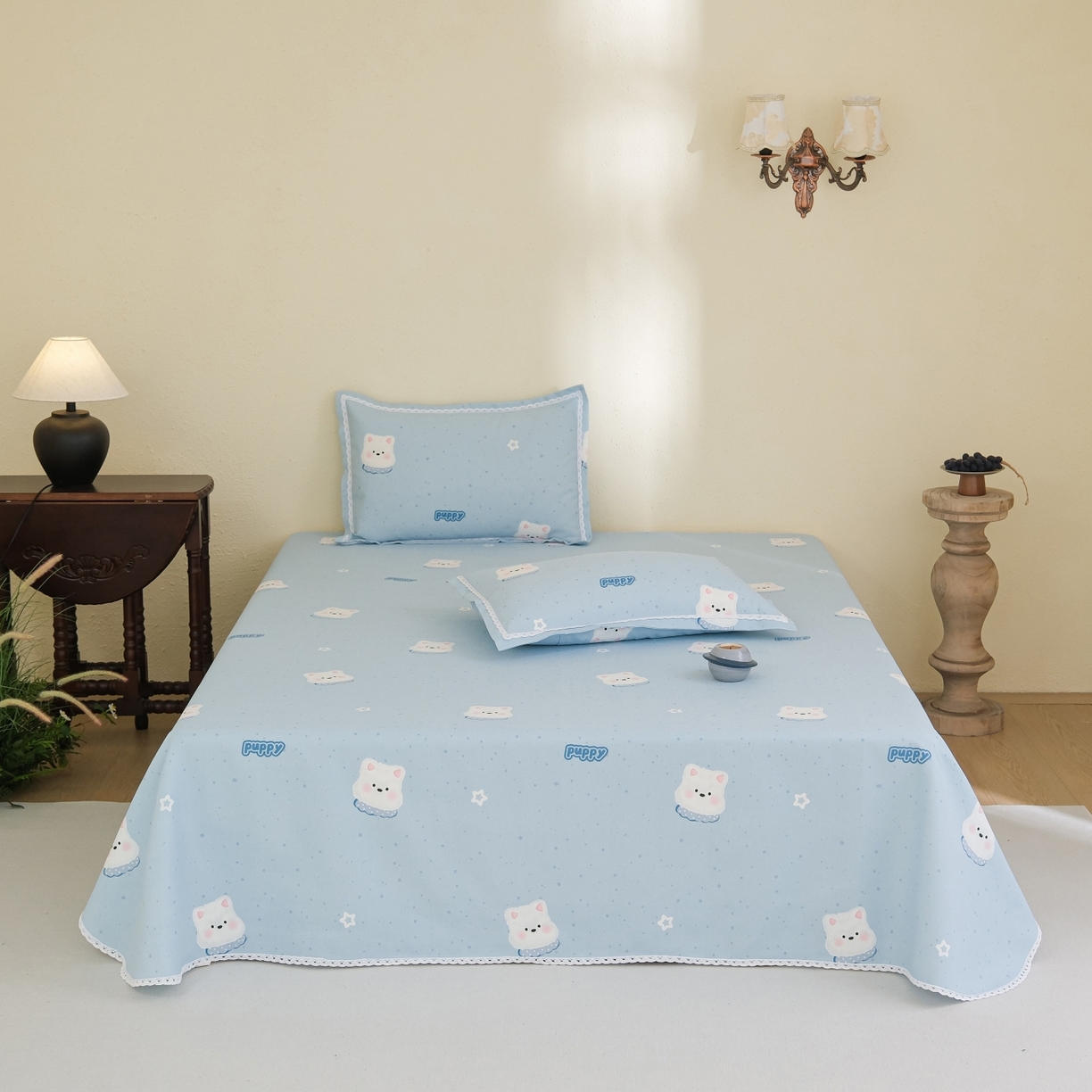 91家纺网 家纺一手货源 找家纺 慕绸家纺（原萌宝老粗布厂家） 2026新款原棉细纱工艺款亲肤柔软老粗布床单凉席席子春夏热门款-直播热卖圆角花边款 奶油大白