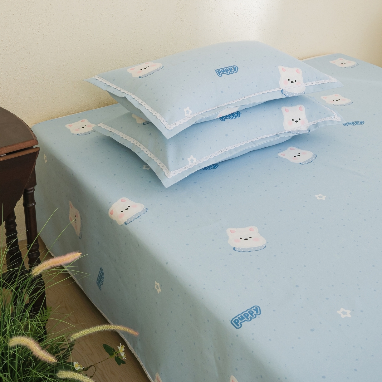 91家纺网 家纺一手货源 找家纺 慕绸家纺（原萌宝老粗布厂家） 2026新款原棉细纱工艺款亲肤柔软老粗布床单凉席席子春夏热门款-直播热卖圆角花边款 奶油大白