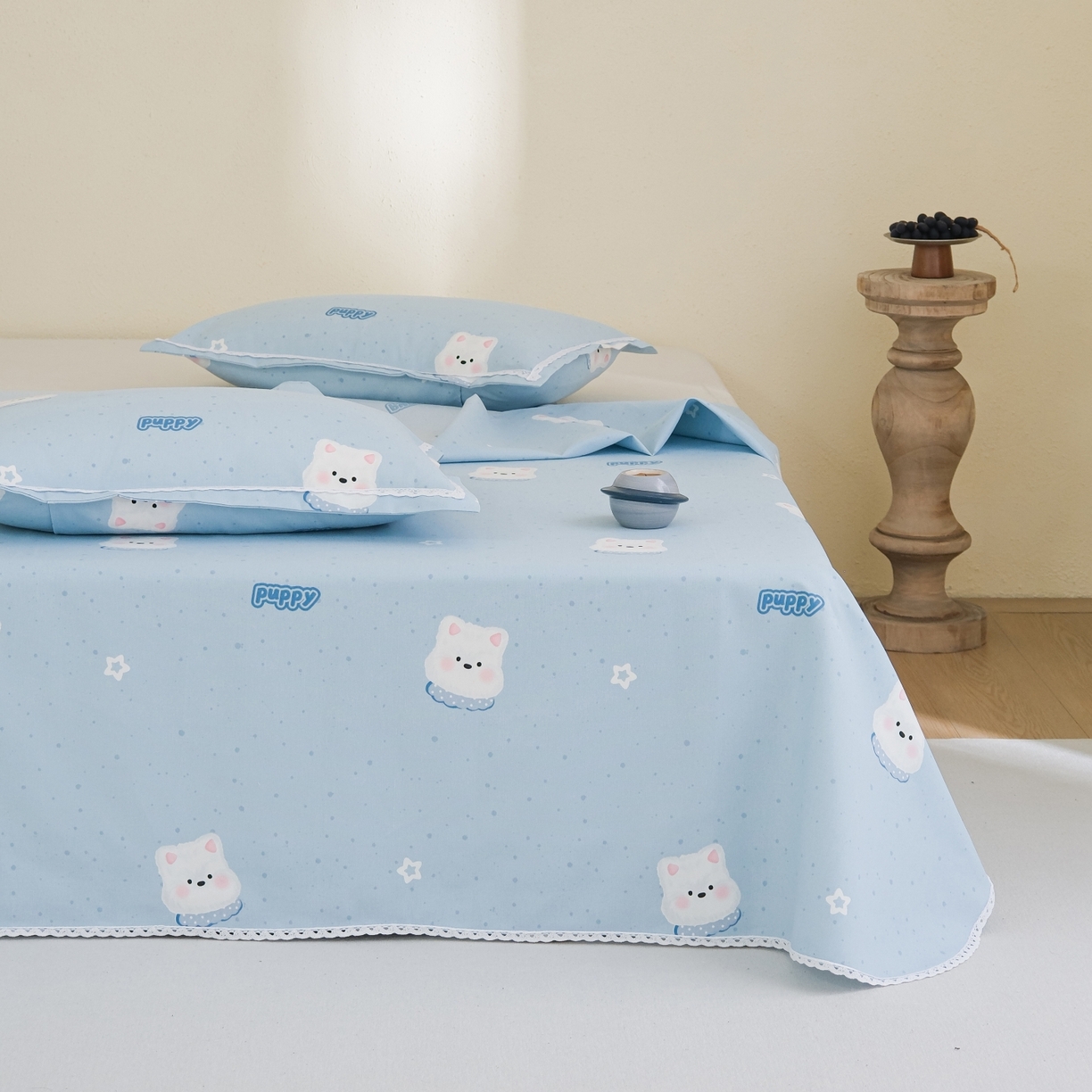 91家纺网 家纺一手货源 找家纺 慕绸家纺（原萌宝老粗布厂家） 2026新款原棉细纱工艺款亲肤柔软老粗布床单凉席席子春夏热门款-直播热卖圆角花边款 奶油大白