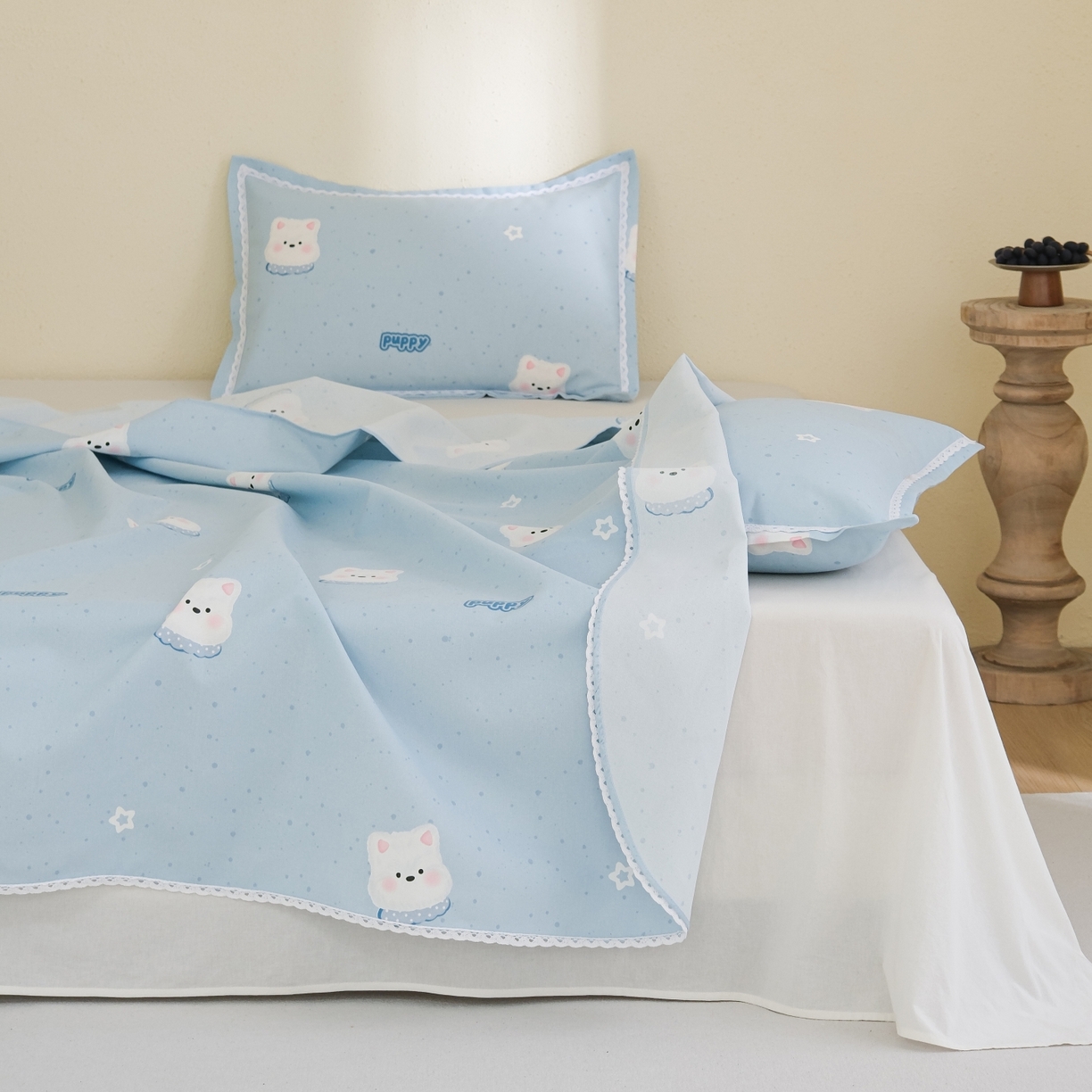 91家纺网 家纺一手货源 找家纺 慕绸家纺（原萌宝老粗布厂家） 2026新款原棉细纱工艺款亲肤柔软老粗布床单凉席席子春夏热门款-直播热卖圆角花边款 奶油大白