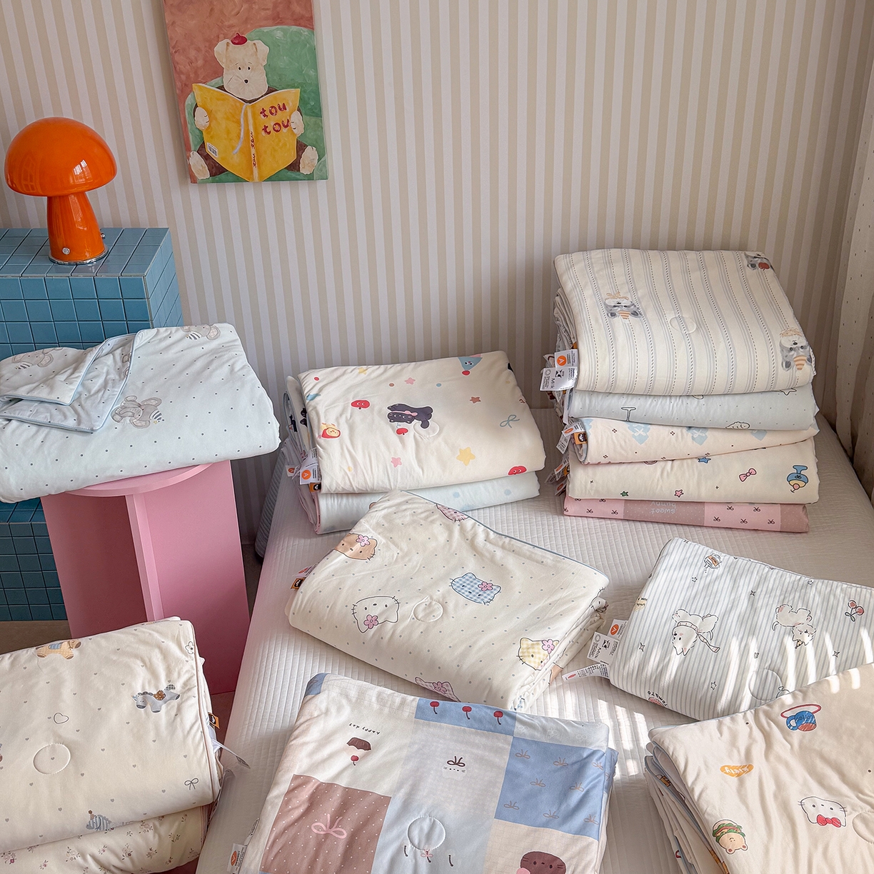 桃子家居 2026新款A类卡通小清新奶乎乎高品质牛奶丝软糯针织棉嵌绳工艺夏被系列 组合图