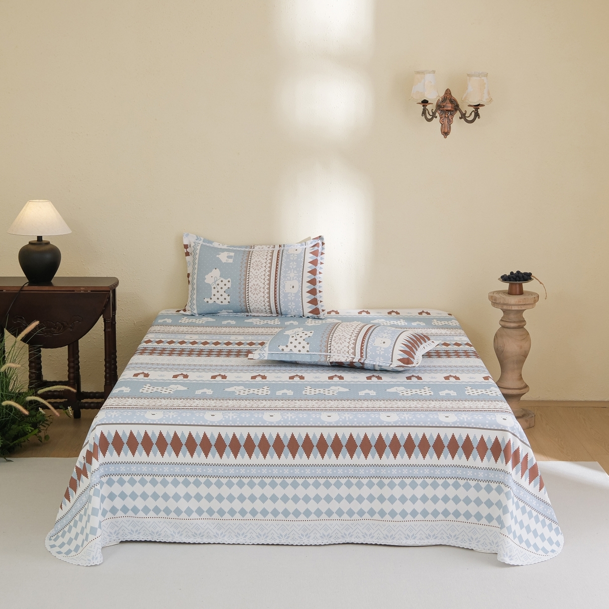 91家纺网 家纺一手货源 找家纺 慕绸家纺（原萌宝老粗布厂家） 2026新款原棉细纱工艺款亲肤柔软老粗布床单凉席席子春夏热门款-直播热卖圆角花边款 尤米