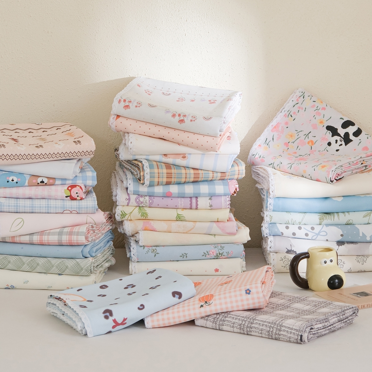 慕绸家纺（原萌宝老粗布厂家） 2026新款原棉细纱工艺款亲肤柔软老粗布床单凉席席子春夏热门款-直播热卖圆角花边款 组合