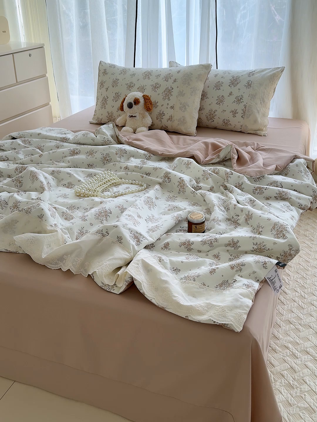 91家纺网 家纺一手货源 找家纺 竹合家纺 2026春夏新款古法水洗仿棉云感棉夏被四件套全棉花边印花夏凉被空调被 瑾夏