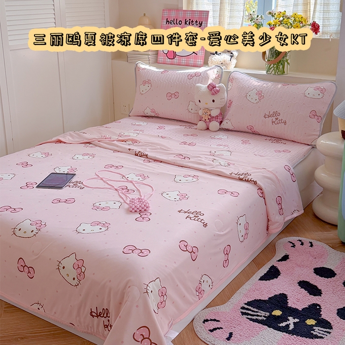 91家纺网 家纺一手货源 找家纺 （总）桃子家居 2026新款A类三丽鸥高品质可组合凉感丝乳胶席牛奶丝针织棉软糯夏被四件套