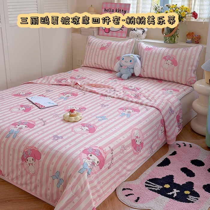 91家纺网 家纺一手货源 找家纺 （总）桃子家居 2026新款A类三丽鸥高品质可组合凉感丝乳胶席牛奶丝针织棉软糯夏被四件套