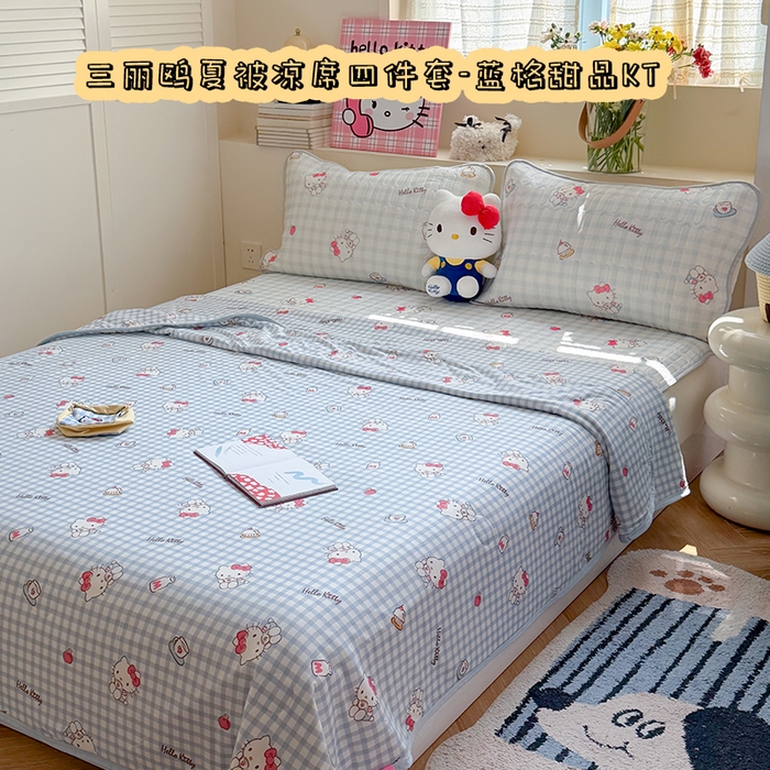 91家纺网 家纺一手货源 找家纺 （总）桃子家居 2026新款A类三丽鸥高品质可组合凉感丝乳胶席牛奶丝针织棉软糯夏被四件套