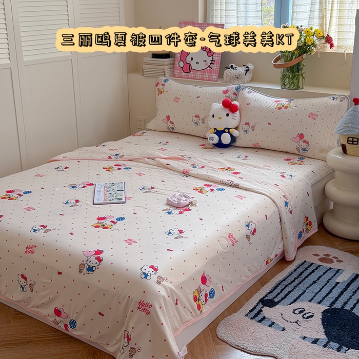 91家纺网 家纺一手货源 找家纺 （总）桃子家居 2026新款A类三丽鸥高品质可组合凉感丝乳胶席牛奶丝针织棉软糯夏被四件套