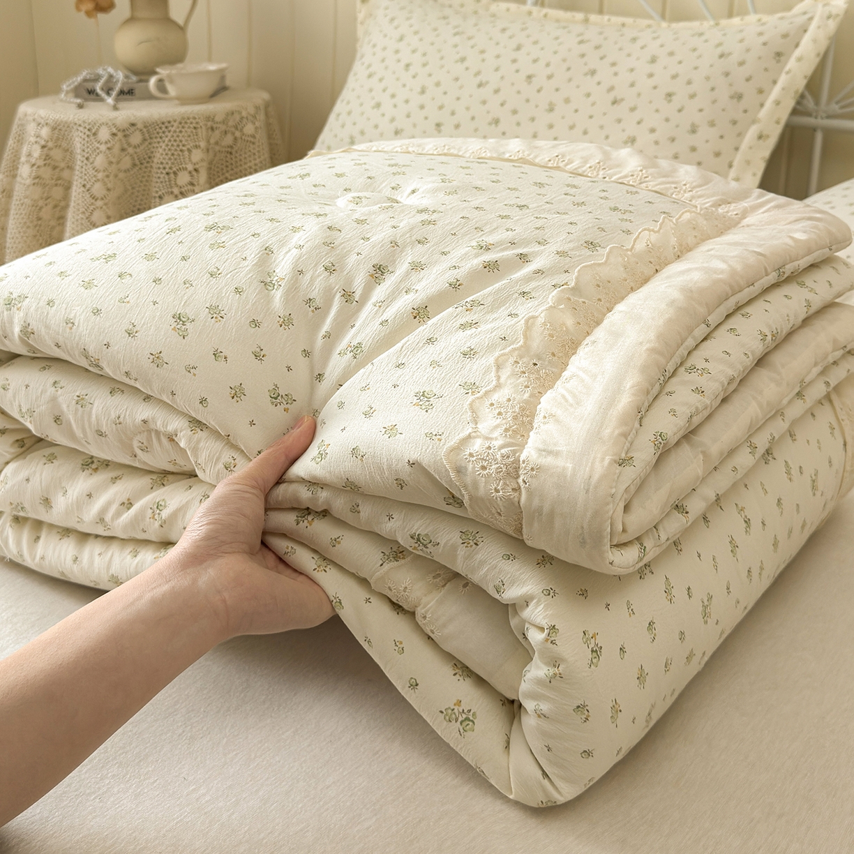 91家纺网 家纺一手货源 找家纺 景眠 2026新款华夫格凉感夏被 华夫格-青果绿