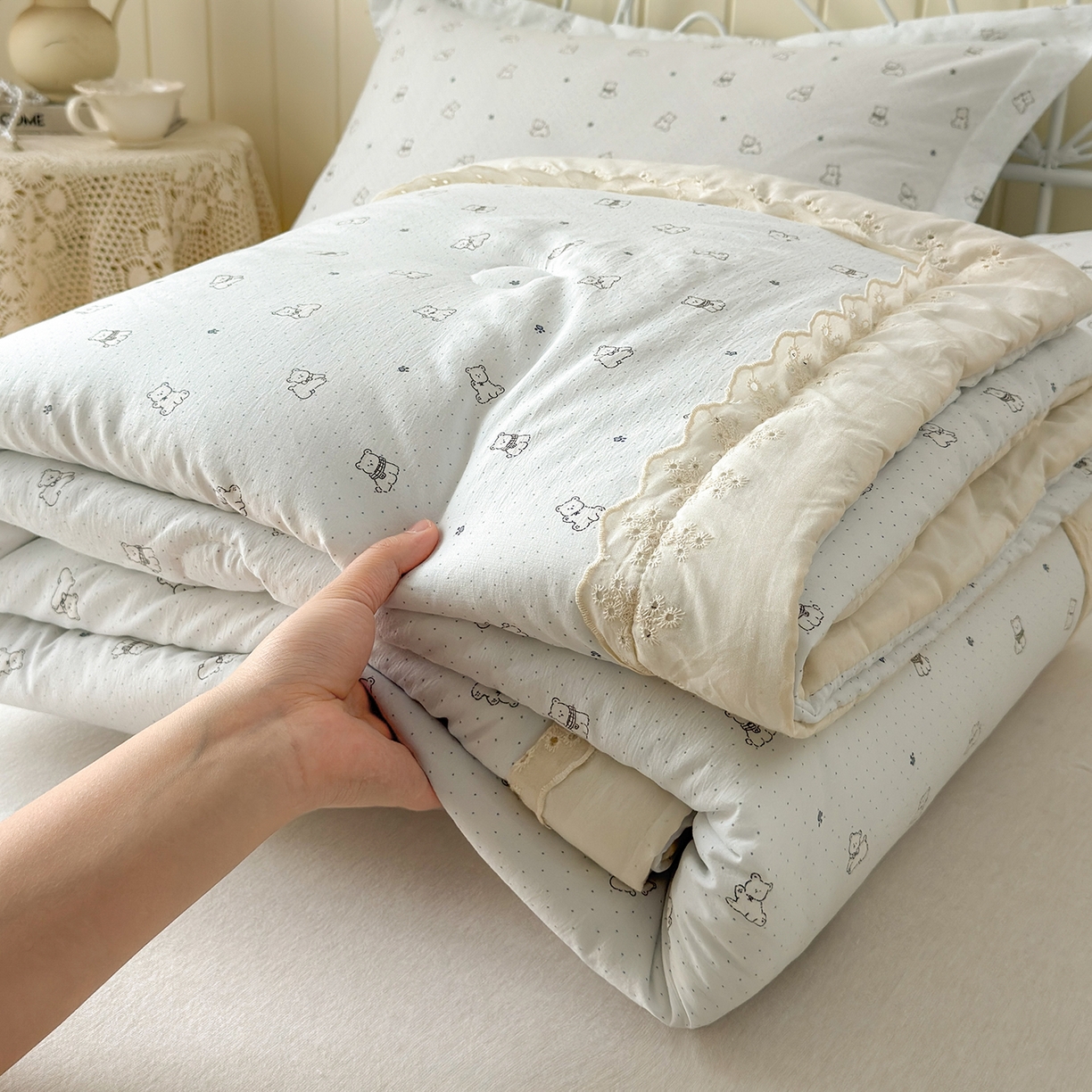 景眠 2026春夏新款花边款大豆夏被夏凉被空调被 淘气小熊