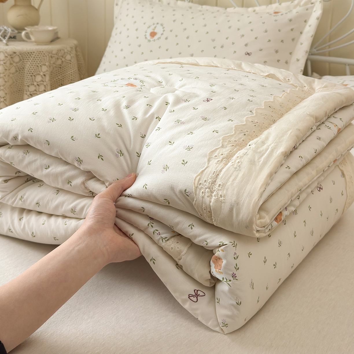 景眠 2026春夏新款花边款大豆夏被夏凉被空调被 花田鸭