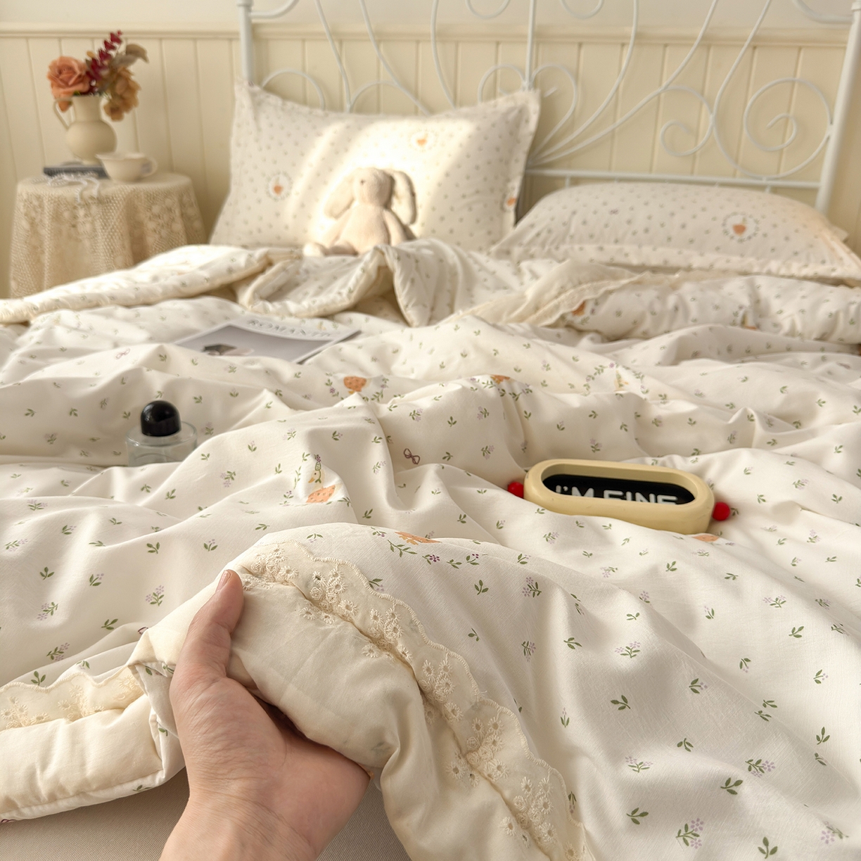 91家纺网 家纺一手货源 找家纺 景眠 2026春夏新款花边款大豆夏被夏凉被空调被 花田鸭