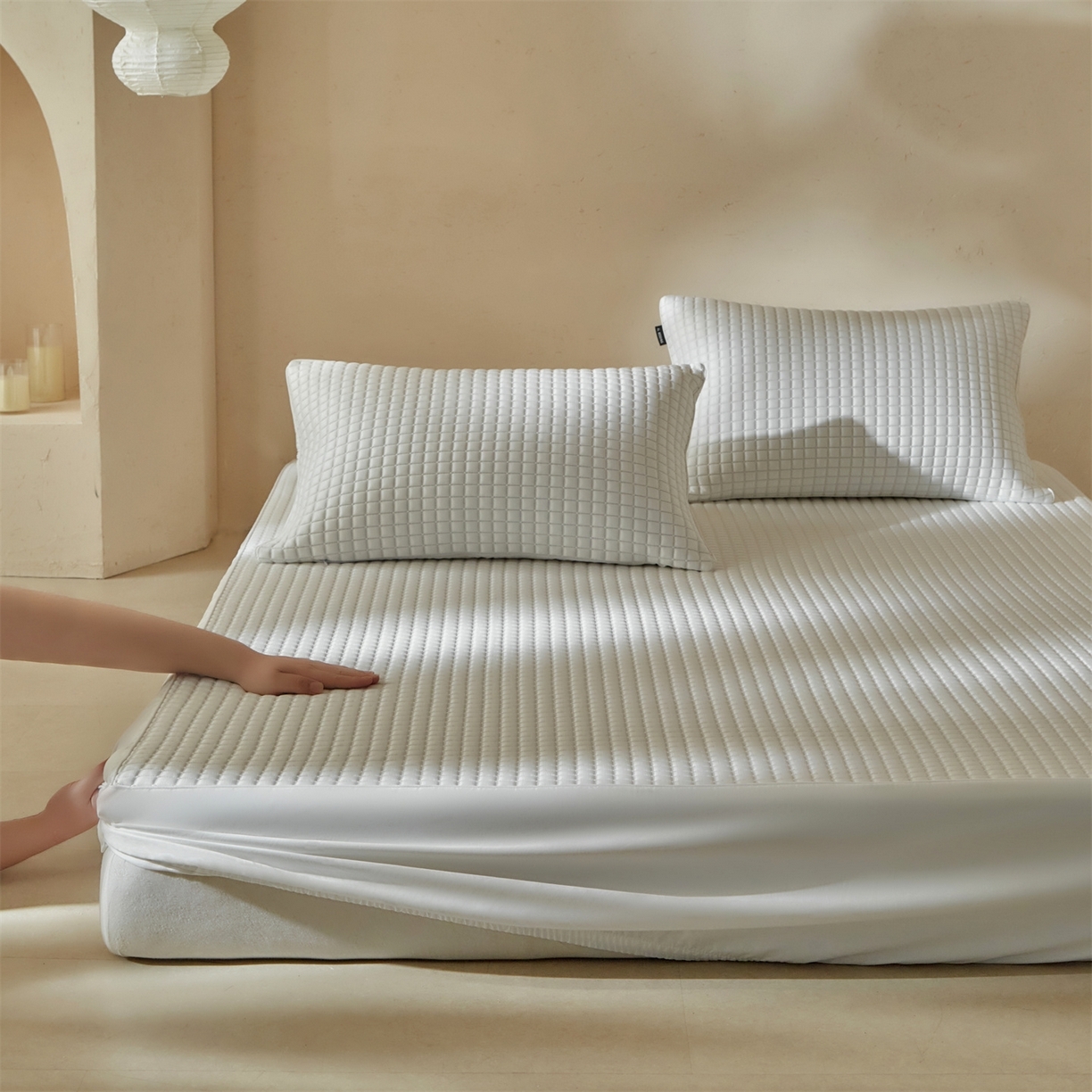 91家纺网 家纺一手货源 找家纺 【出口韩国】傲蕾AL BEDDING高分子冰丝软凉席床笠款冰丝席PE可机洗乙纶凉席久睡不升温韩国凉席