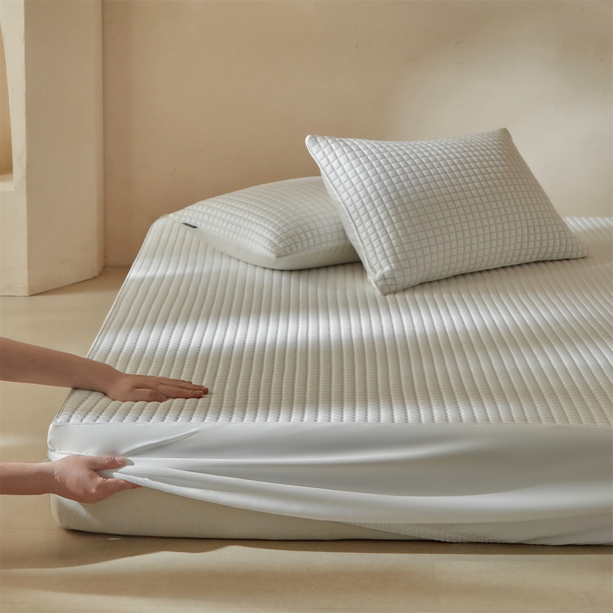 91家纺网 家纺一手货源 找家纺 【出口韩国】傲蕾AL BEDDING高分子冰丝软凉席床笠款冰丝席PE可机洗乙纶凉席久睡不升温韩国凉席