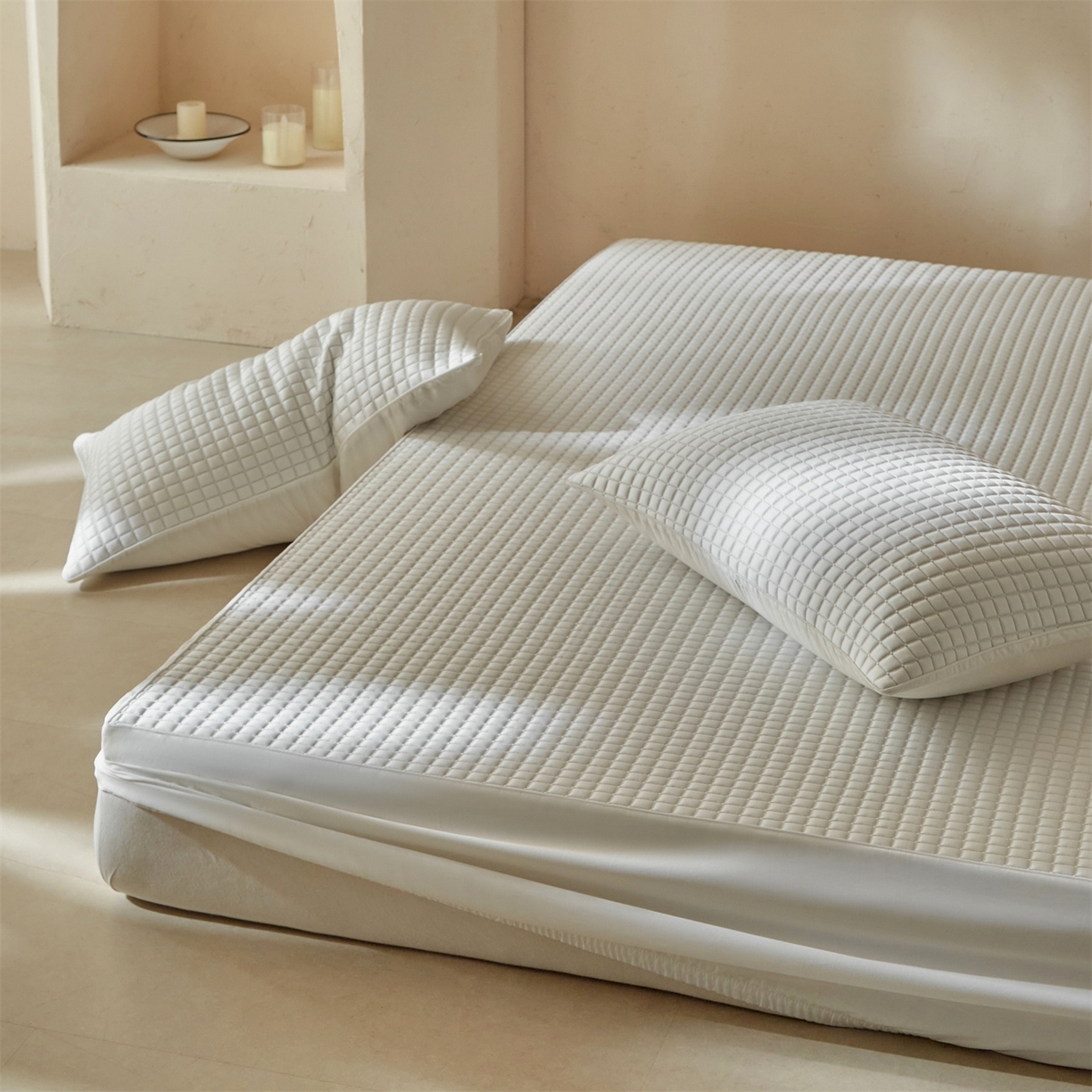 91家纺网 家纺一手货源 找家纺 【出口韩国】傲蕾AL BEDDING高分子冰丝软凉席床笠款冰丝席PE可机洗乙纶凉席久睡不升温韩国凉席