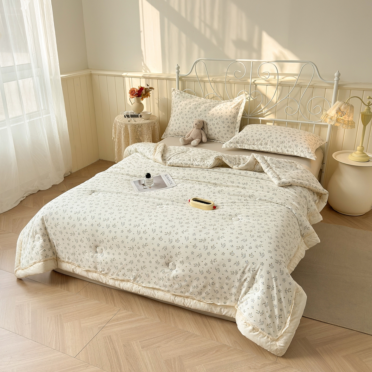 91家纺网 家纺一手货源 找家纺 景眠 2026春夏新款花边款大豆夏被夏凉被空调被 星野玫瑰