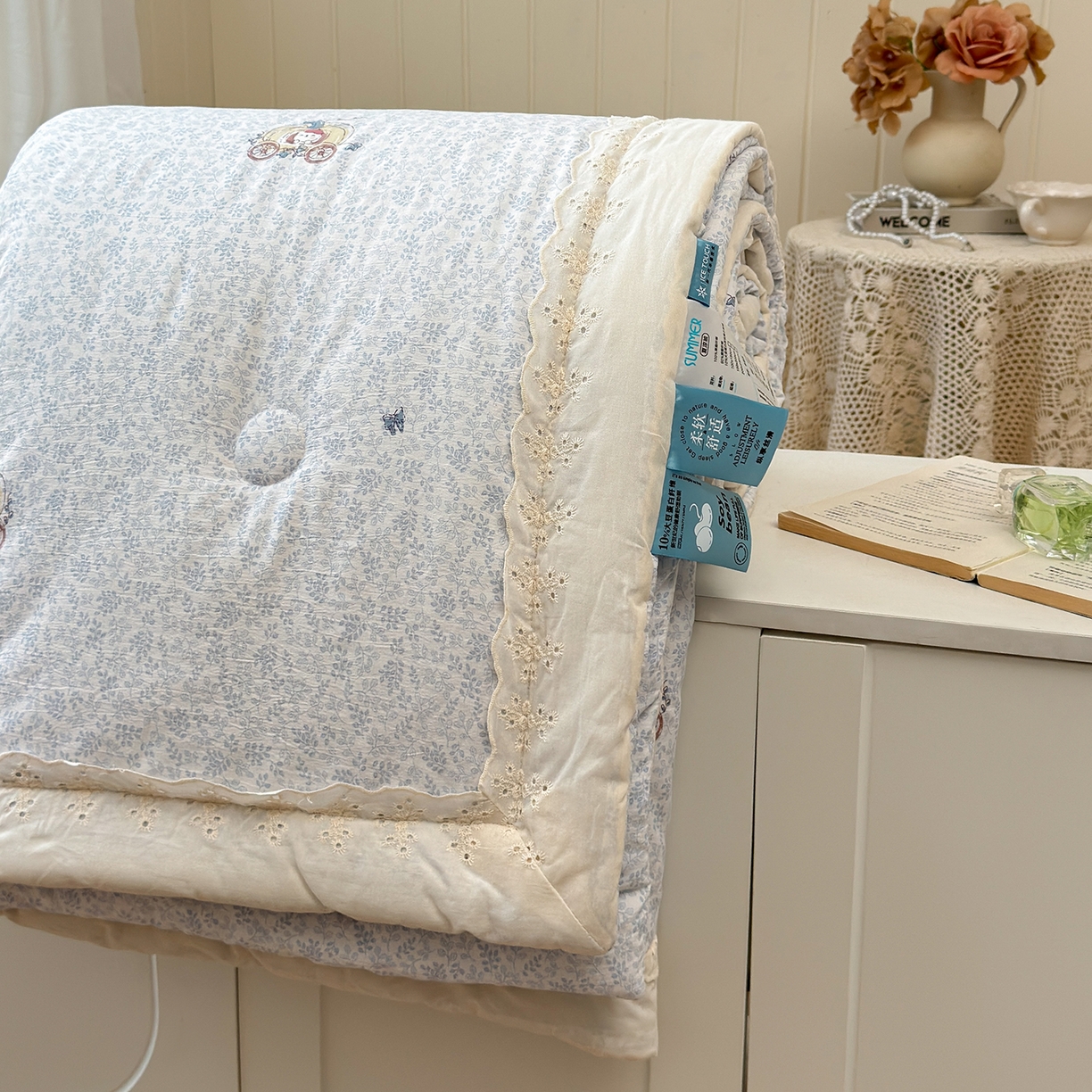 91家纺网 家纺一手货源 找家纺 景眠 2026春夏新款花边款大豆夏被夏凉被空调被 南瓜车