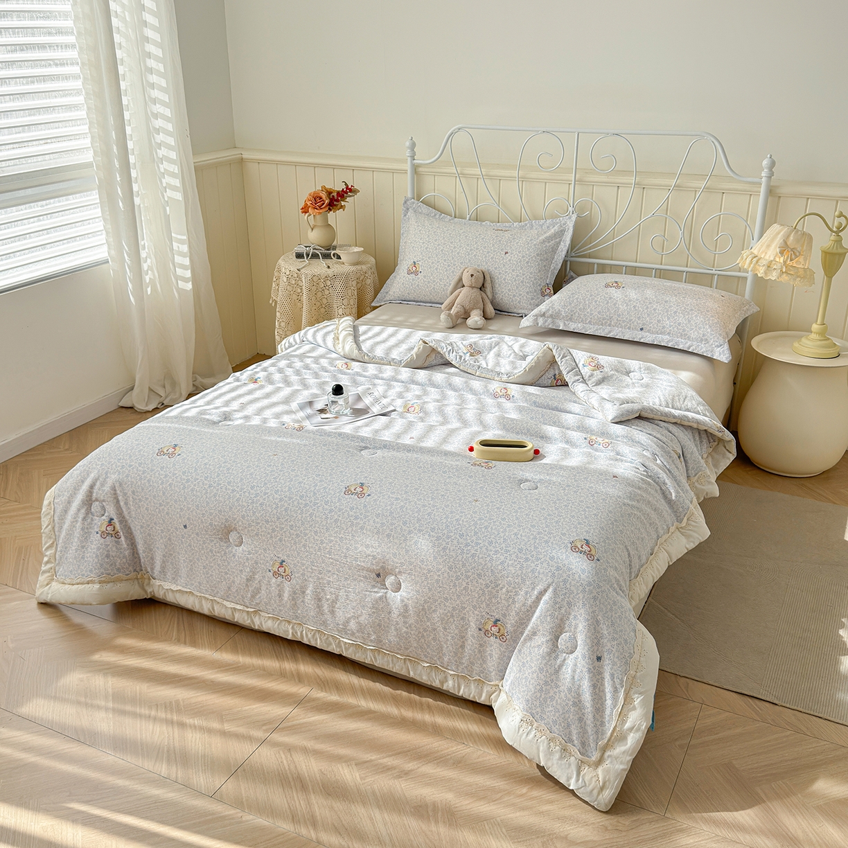 91家纺网 家纺一手货源 找家纺 景眠 2026春夏新款花边款大豆夏被夏凉被空调被 南瓜车