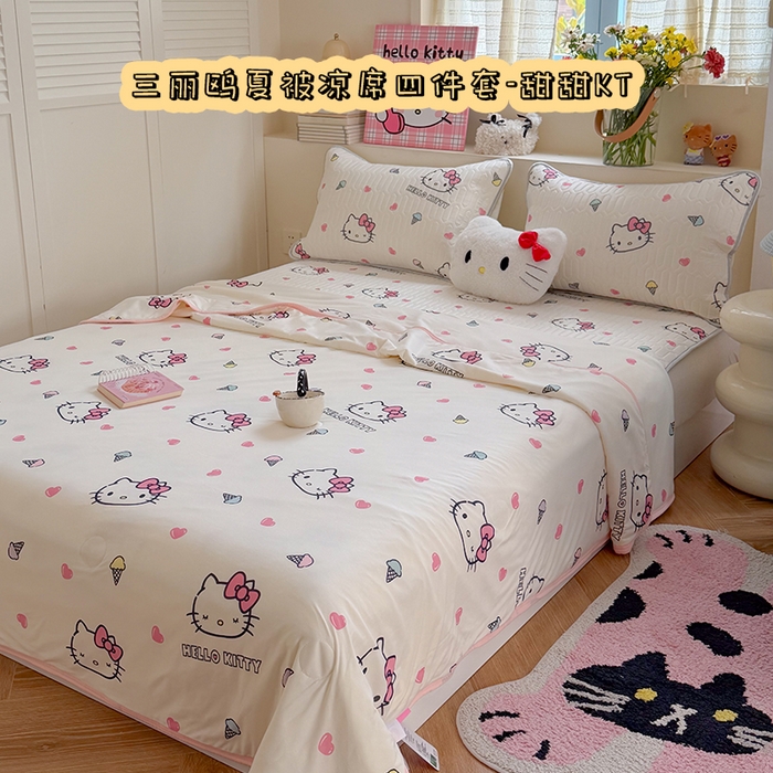 桃子家居 2026新款A类三丽鸥高品质可组合凉感丝乳胶席牛奶丝针织棉软糯夏被四件套 三丽鸥夏凉-甜甜KT