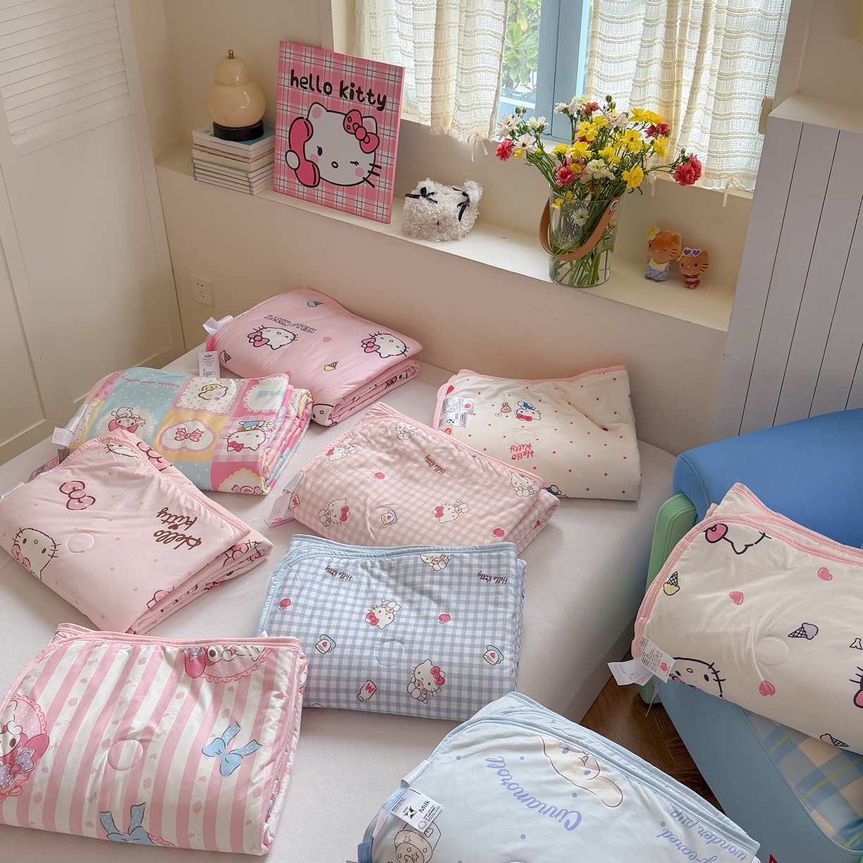 桃子家居 2026新款A类三丽鸥高品质可组合凉感丝乳胶席牛奶丝针织棉软糯夏被四件套 组合图