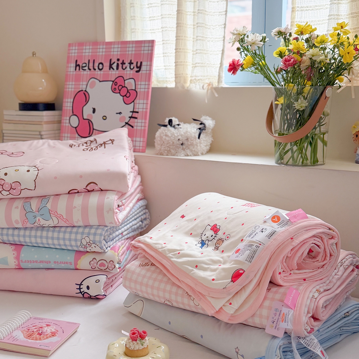 91家纺网 家纺一手货源 找家纺 桃子家居 2026新款A类三丽鸥高品质可组合凉感丝乳胶席牛奶丝针织棉软糯夏被四件套 组合图