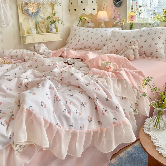 91家纺网 家纺一手货源 找家纺 港岛妹妹 2026新款雪纺花边夏被夏凉被空调被 薄雾玫瑰