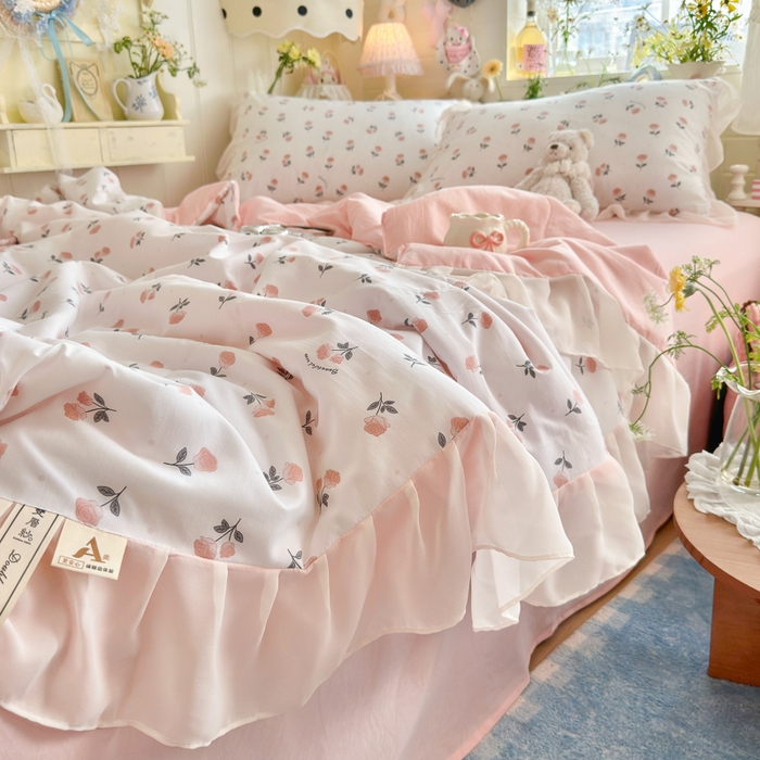 91家纺网 家纺一手货源 找家纺 港岛妹妹 2026新款雪纺花边夏被夏凉被空调被 薄雾玫瑰