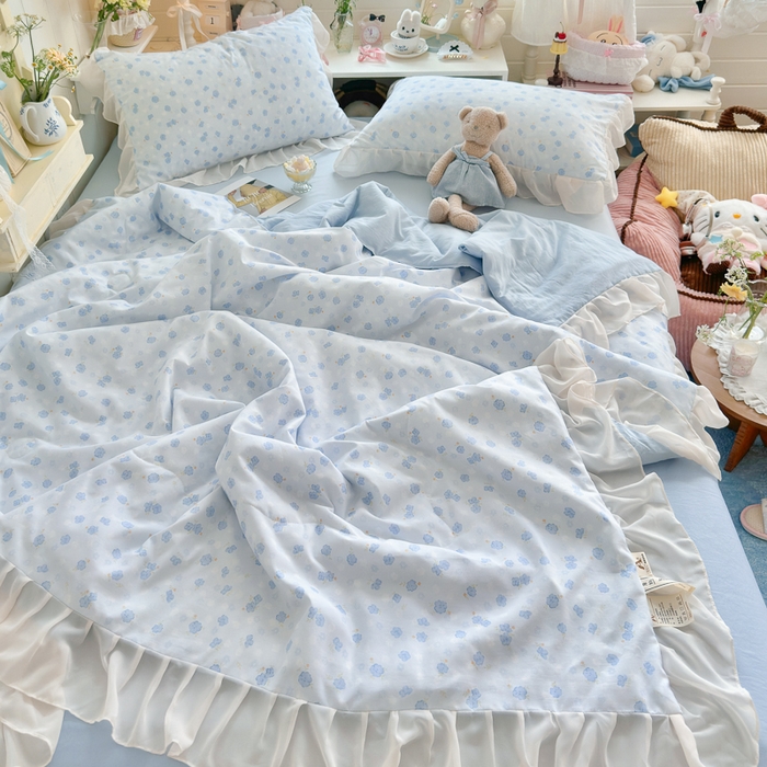 91家纺网 家纺一手货源 找家纺 港岛妹妹 2026新款雪纺花边夏被夏凉被空调被 粉黛-浅蓝