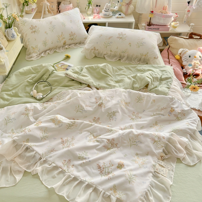 91家纺网 家纺一手货源 找家纺 港岛妹妹 2026新款雪纺花边夏被夏凉被空调被 花间信笺