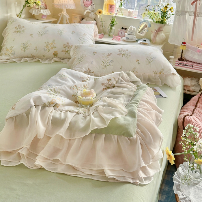 91家纺网 家纺一手货源 找家纺 港岛妹妹 2026新款雪纺花边夏被夏凉被空调被 花间信笺