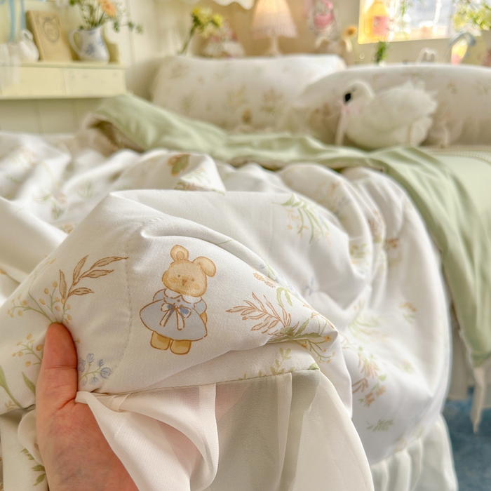 91家纺网 家纺一手货源 找家纺 港岛妹妹 2026新款雪纺花边夏被夏凉被空调被 花间信笺