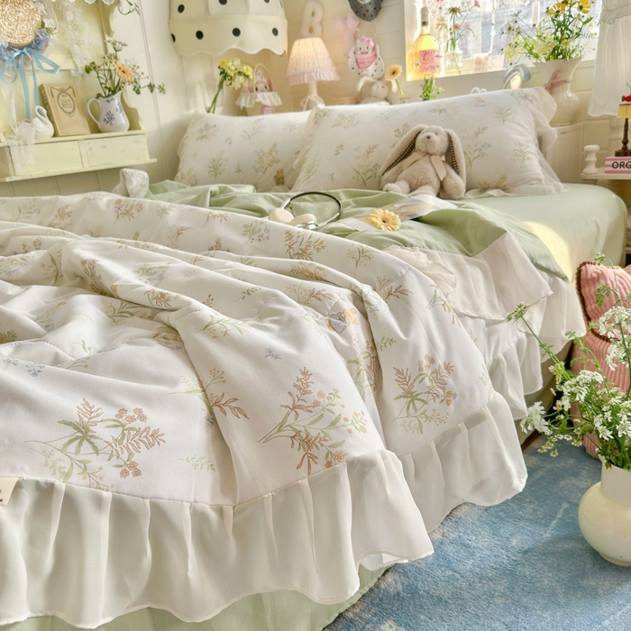 91家纺网 家纺一手货源 找家纺 港岛妹妹 2026新款雪纺花边夏被夏凉被空调被 花间信笺