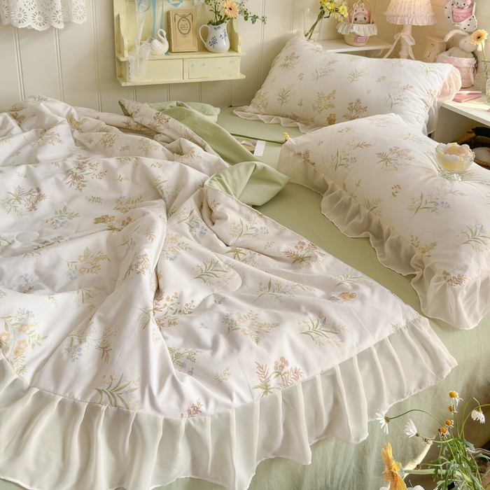 91家纺网 家纺一手货源 找家纺 港岛妹妹 2026新款雪纺花边夏被夏凉被空调被 花间信笺