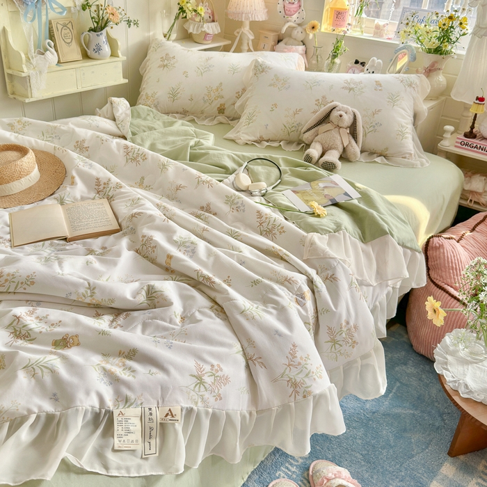 91家纺网 家纺一手货源 找家纺 港岛妹妹 2026新款雪纺花边夏被夏凉被空调被 花间信笺