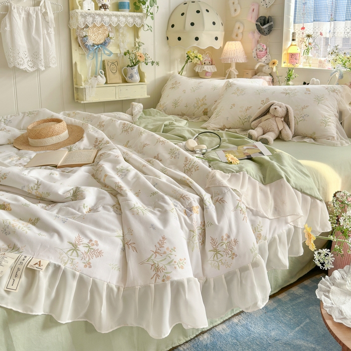 91家纺网 家纺一手货源 找家纺 港岛妹妹 2026新款雪纺花边夏被夏凉被空调被 花间信笺