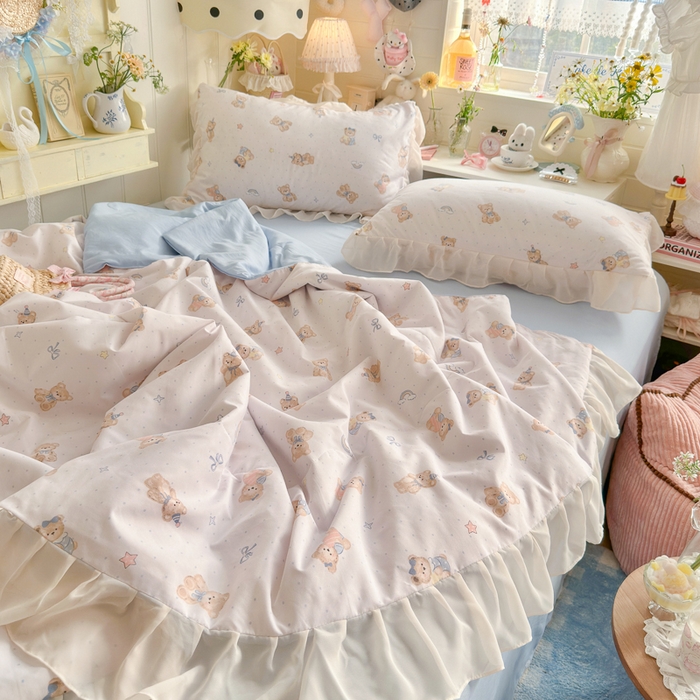 91家纺网 家纺一手货源 找家纺 港岛妹妹 2026新款雪纺花边夏被夏凉被空调被 蓝仔小熊-粉