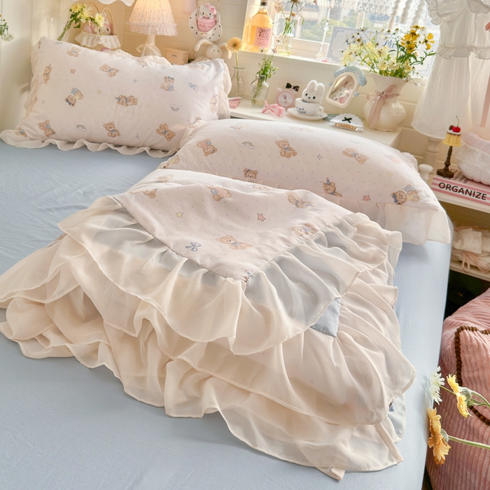 91家纺网 家纺一手货源 找家纺 港岛妹妹 2026新款雪纺花边夏被夏凉被空调被 蓝仔小熊-粉