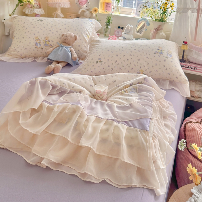 91家纺网 家纺一手货源 找家纺 港岛妹妹 2026新款雪纺花边夏被夏凉被空调被 萌兔花园-米