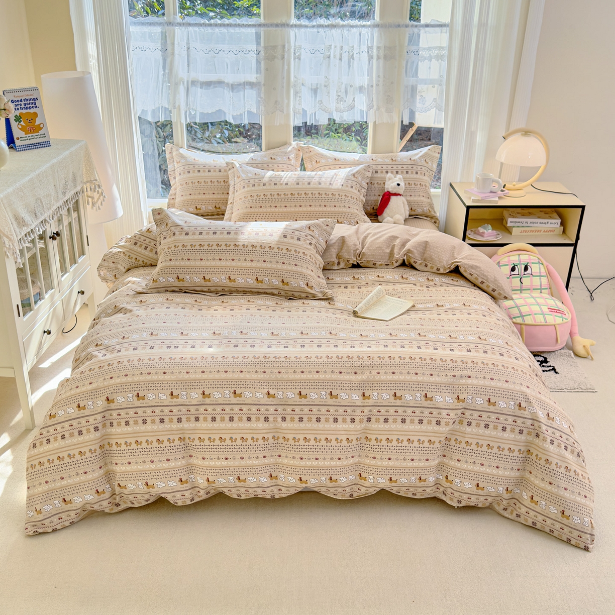 91家纺网 家纺一手货源 找家纺 洺兰家居 2026新款全棉纯棉13070小清新印花四件套 汪星人