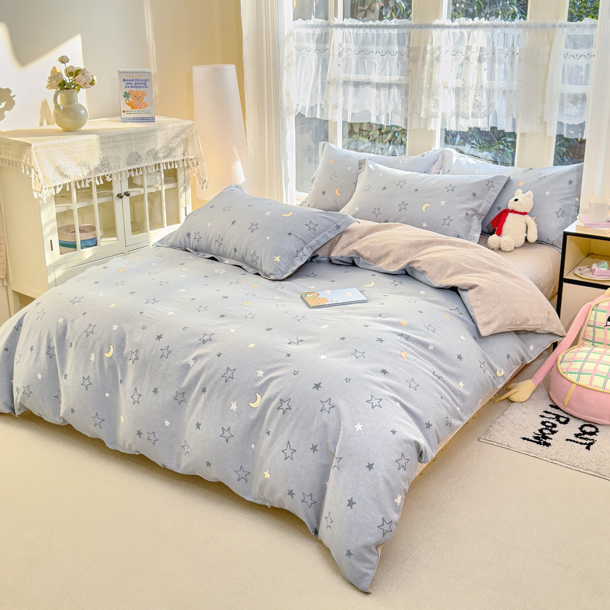 91家纺网 家纺一手货源 找家纺 洺兰家居 2026新款全棉纯棉13070小清新印花四件套 星空奇遇