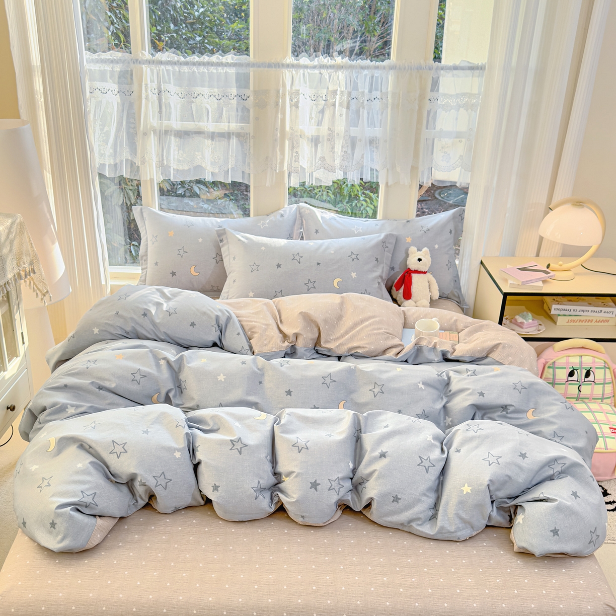 91家纺网 家纺一手货源 找家纺 洺兰家居 2026新款全棉纯棉13070小清新印花四件套 星空奇遇