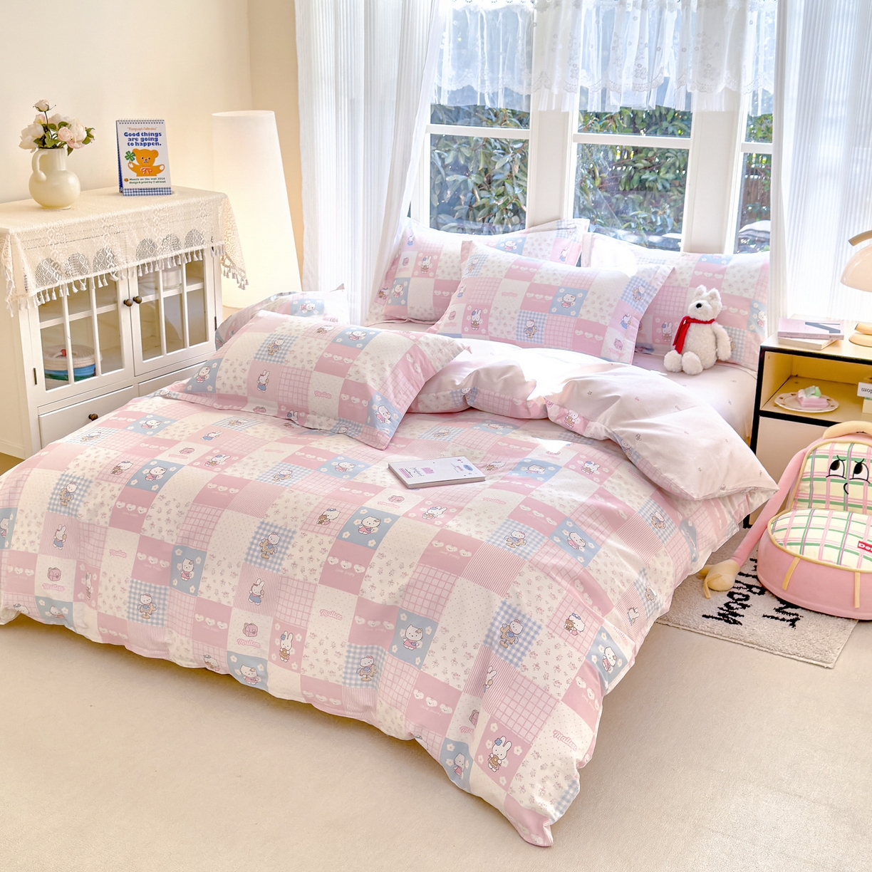 91家纺网 家纺一手货源 找家纺 洺兰家居 2026新款全棉纯棉13070小清新印花四件套 迷你小屋