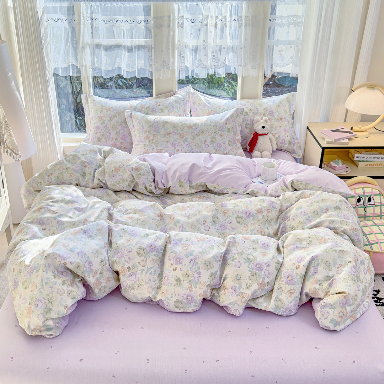 91家纺网 家纺一手货源 找家纺 洺兰家居 2026新款全棉纯棉13070小清新印花四件套 栀子花